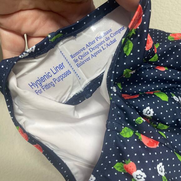 ModCloth Small The Brandy Underwire One-Piece Swimsuit Blue Strawberry Print - Picture 8 of 13
